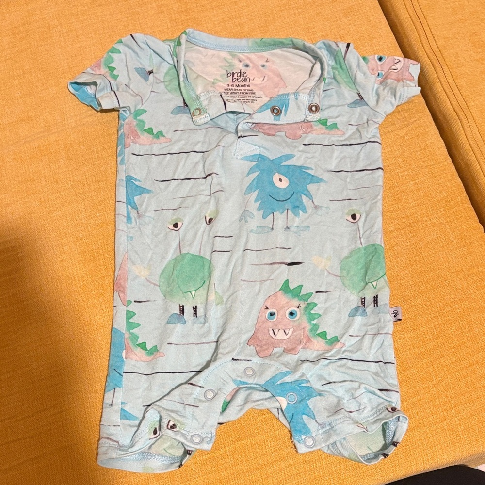 Birdie Bean Bamboo Romper, Monsters, 3-6 mo